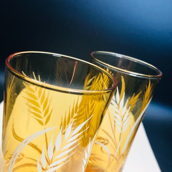 Vintage Libbey Ombre Golden Wheat Harvest Amber Glass Tumbler PAIR - Picture 3 of 10